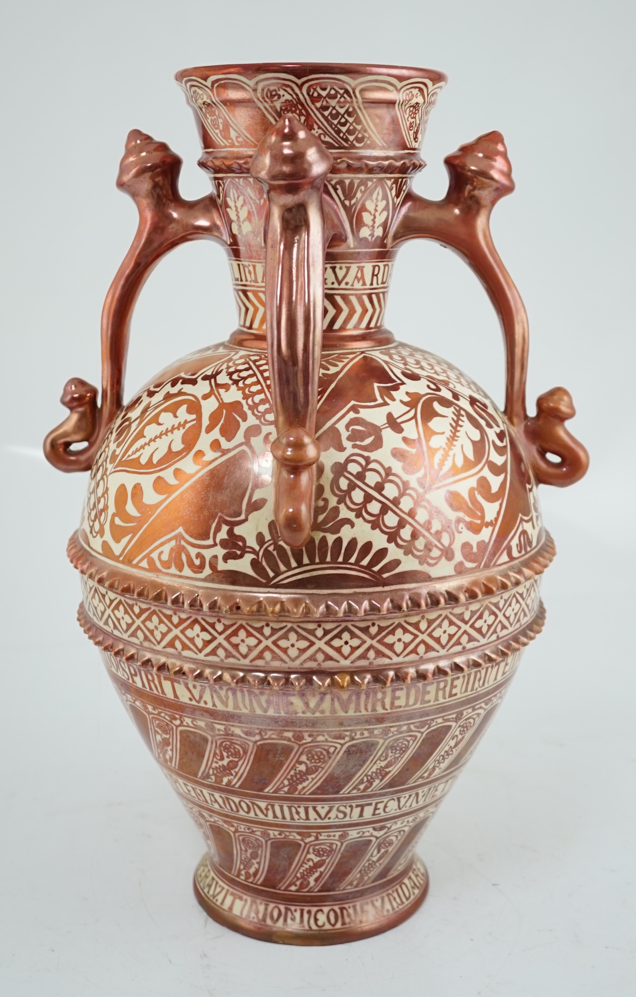 Ulisse Cantagalli, a Hispano-Moresque style ruby-copper lustre vase, late 19th century, some restoration